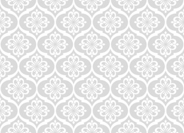 Soyut geometrik çiçekli, dikişsiz desen. Gri ve beyaz süs. Modern stil dokusu tekerrür ediyor. Vektör arkaplanı.
