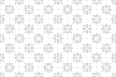 Çiçekli geometrik dikişsiz desen. Gri ve beyaz süs. Süs, duvar kağıdı, ambalaj, vektör arkaplanı için kumaş