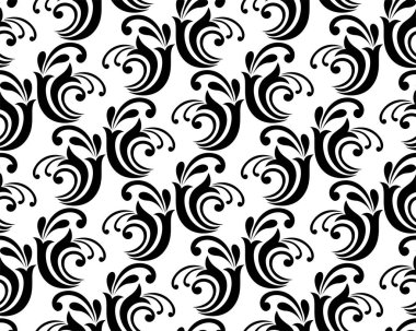 Çiçekli geometrik dikişsiz desen. Siyah beyaz süs. Süs, duvar kağıdı, ambalaj, vektör arkaplanı için kumaş.