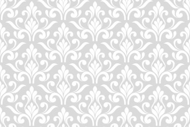 Çiçekli geometrik dikişsiz desen. Gri ve beyaz süs. Süs, duvar kağıdı, ambalaj, vektör arkaplanı için kumaş