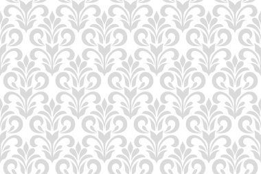 Çiçekli geometrik dikişsiz desen. Gri ve beyaz süs. Süs, duvar kağıdı, ambalaj, vektör arkaplanı için kumaş