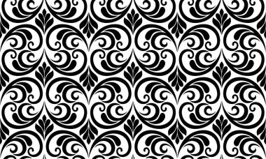 Çiçekli geometrik dikişsiz desen. Siyah beyaz süs. Süs, duvar kağıdı, ambalaj, vektör arkaplanı için kumaş.