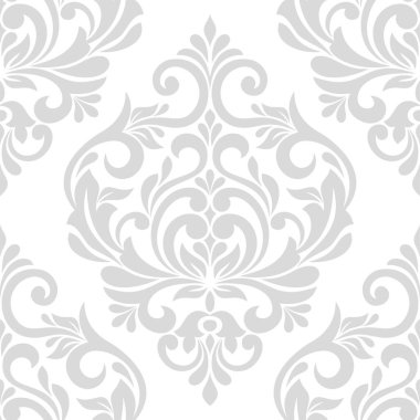 Soyut damaske kusursuz desen. Gri ve beyaz. Vektör arkaplanı.