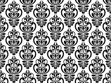 Çiçekli barok damaske deseni. kraliyet duvar kağıdı siyah ve beyaz süslemeli vektör arkaplanı.