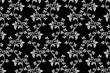 Çiçeksiz desen. Siyah ve beyaz element. Süs, duvar kağıdı, ambalaj, vektör arkaplanı için kumaş.