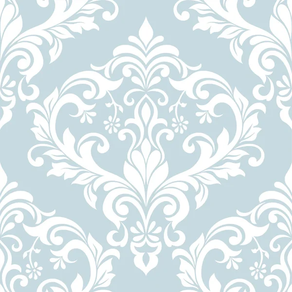 Damask kusursuz vektör arkaplanı. Barok tarzı desen. Mavi ve beyaz çiçek elementi. Duvar kağıdı, kumaş, ambalaj ve ambalaj için grafiksel desen. Damask çiçek süsü.