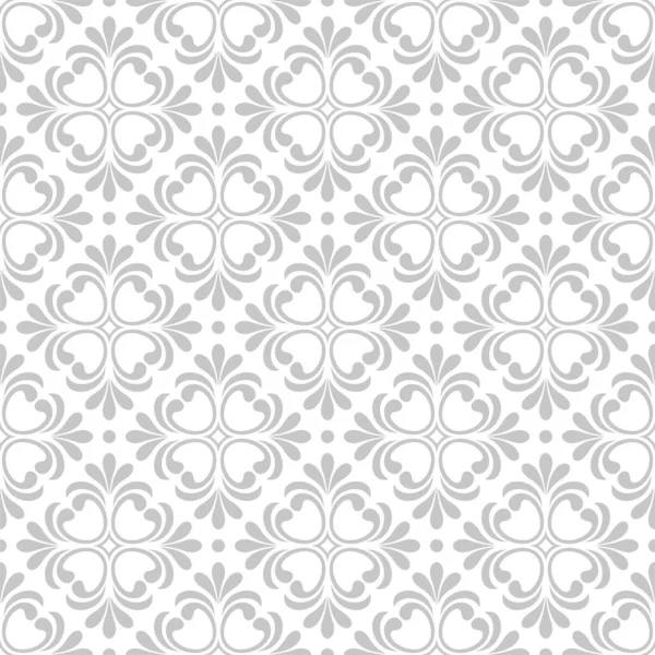 Çiçeksiz desenli, barok süslemeli. Modern stil dokusu. Gri ve beyaz. Vektör arkaplanı tekrarlanıyor.