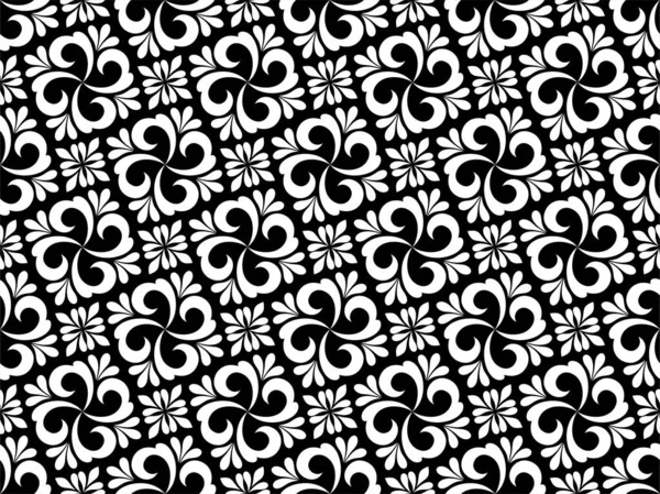 Çiçeksiz desenli, barok süslemeli. Modern stil dokusu. Siyah ve beyaz. Vektör arkaplanı tekrarlanıyor.