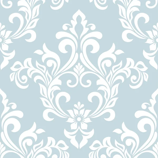 Damask kusursuz vektör arkaplanı. Barok tarzı desen. Mavi ve beyaz çiçek elementi. Duvar kağıdı, kumaş, ambalaj ve ambalaj için grafiksel desen. Damask çiçek süsü.