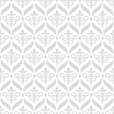 Soyut geometrik çiçekli, dikişsiz desen. Gri ve beyaz süs. Modern stil dokusu tekerrür ediyor. Vektör arkaplanı.