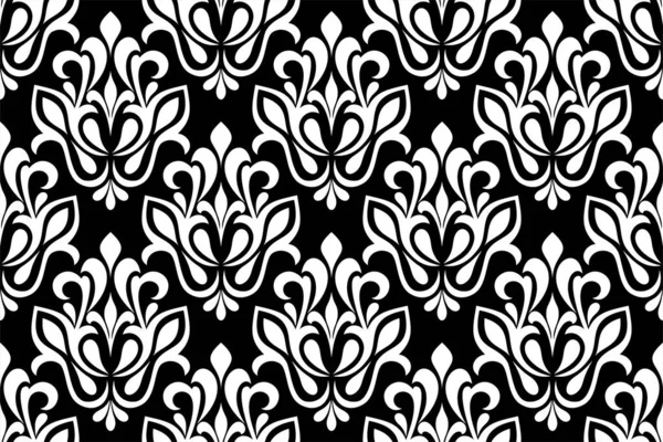 Floral Baroque Damask Seamless Pattern Royal Wallpaper Black White Ornamental — Stock Vector