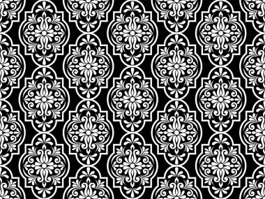 Damask çiçek tasarım elementi. Siyah ve beyaz. Grafiksel süsleme kraliyet duvar kağıdı vektör arkaplanı.