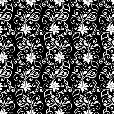 Çiçeksiz, soyut bir desen. Siyah beyaz süs. Modern stil dokusu tekerrür ediyor. Vektör arkaplanı.