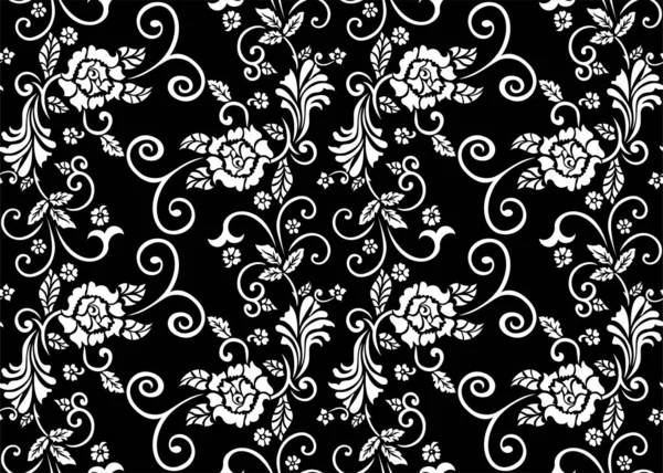 Abstraktes Nahtloses Luxusmuster Mit Blatt Schwarz Weiß Blumenschmuck Vektorhintergrund — Stockvektor