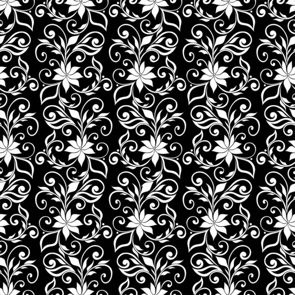 摘要花卉无缝图案 黑白饰品 现代风格的纹理重复 矢量背景 — 图库矢量图片
