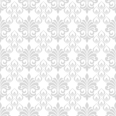Çiçeksiz desen. Gri ve beyaz unsurlar. Duvar kağıdı, kumaş, ambalaj, ambalaj. Çiçek süsü. Vektör arkaplanı.