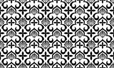 Çiçekli geometrik dikişsiz desen. Siyah beyaz süs. Süs, duvar kağıdı, ambalaj, vektör arkaplanı için kumaş.