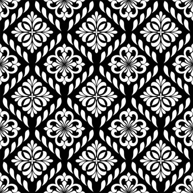 Çiçeksiz desen. Siyah beyaz süs. Modern stil dokusu tekerrür ediyor. Vektör arkaplanı.