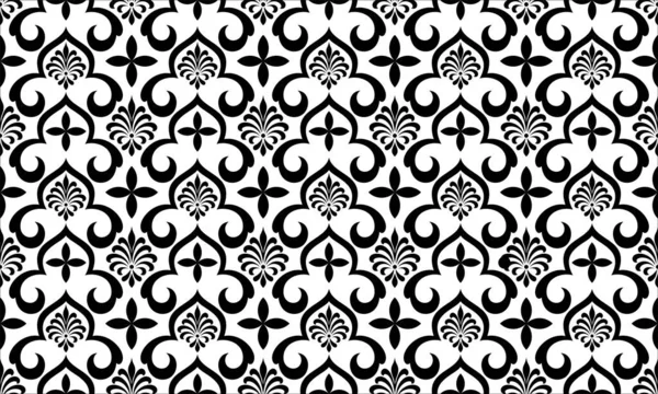 Floral Geometric Seamless Pattern Black White Ornament Fabric Ornament Wallpaper — Stock Vector