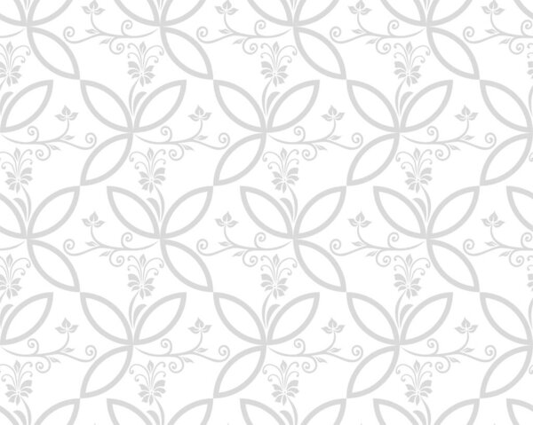 Цветочный геометрический бесшовный рисунок. Серо-белый орнамент. Ткань для украшения, обои, упаковка, векторный фон