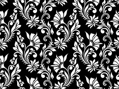 Çiçeksiz desen. Siyah ve beyaz element. Süs, duvar kağıdı, ambalaj, vektör arkaplanı için kumaş.