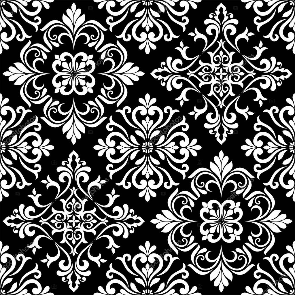 Abstract floral seamless pattern. Black and white. Vector background.
