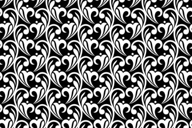 Damask çiçek tasarım elementi. Siyah ve beyaz. Grafiksel süsleme kraliyet duvar kağıdı vektör arkaplanı.