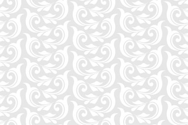 Damask çiçek tasarım elementi. Gri ve beyaz. Grafiksel süsleme kraliyet duvar kağıdı vektör arkaplanı.