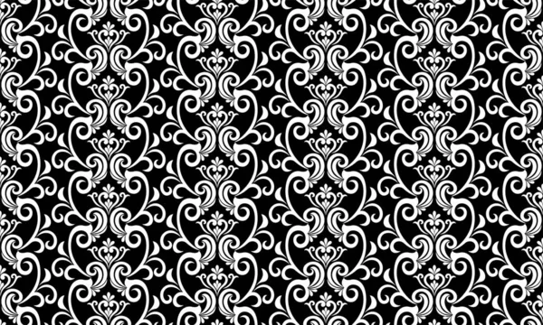 Damask Seamless Vector Background Baroque Style Pattern Black White Floral — Stock Vector