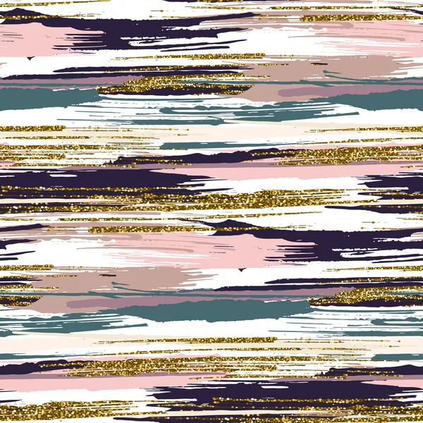 Vector seamless pattern with gold glitter textured brush strokes and stripes — Stock Illustration Vector seamless pattern with gold glitter textured brush strokes and stripes Royalty Free Stock Illustrations