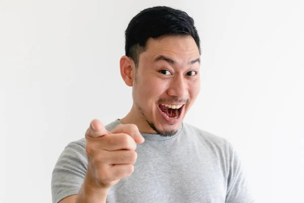 Man is pointing into the camera with an excited facial expression. — Stock Photo, Image