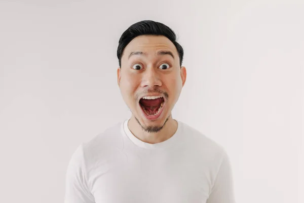 Funny shocked and surprised face of man isolated on white background. — Stock Photo, Image