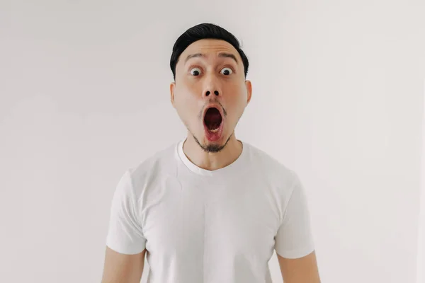 Funny shocked and surprised face of man isolated on white background. — Stock Photo, Image