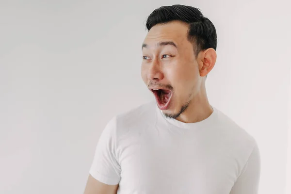 Funny shocked and surprised face of man isolated on white background. — Stock Photo, Image