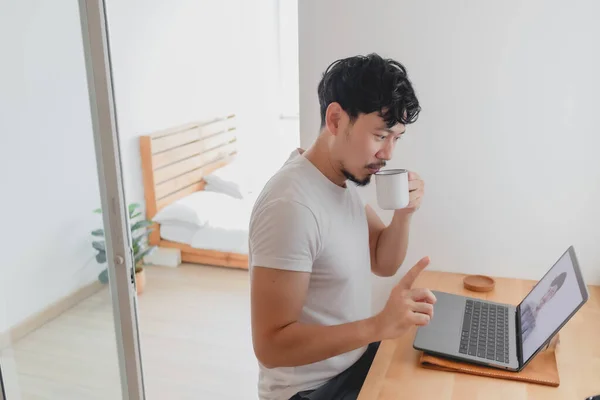 Man attend a meeting conference with his colleague while work from home. — Stock Photo, Image