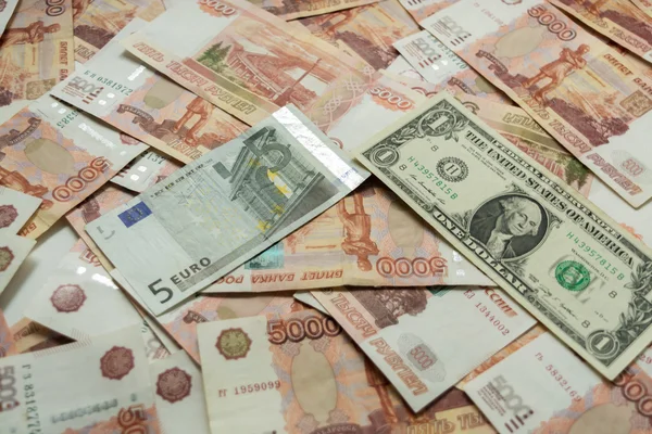 Background of money, rubles, dollars, euros — Φωτογραφία Αρχείου