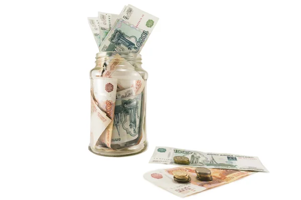 Banka para, dolar, Euro ve dağınık para ile