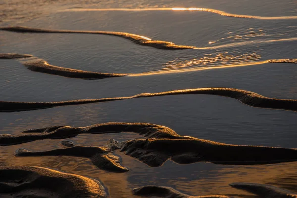 Gün Batımında Cadzand Kumlu Plajında Rüzgar Deniz Güneş Tarafından Yapılan — Stok fotoğraf