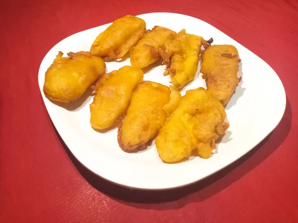 Kerala Famosa Merienda Noche Banana Fry Plato Blanco —  Fotos de Stock