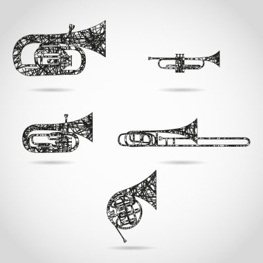 set of brass instruments for orchestra. painted design clipart