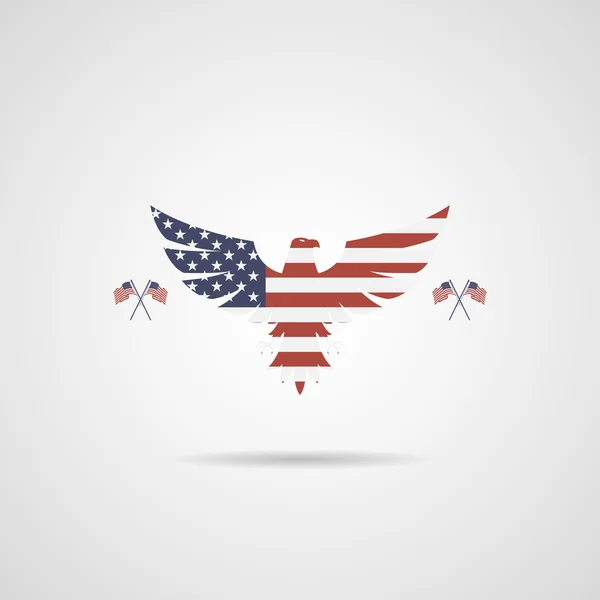 Amerikanisches Adlerschild mit Fahnen im Hintergrund — Stockvektor