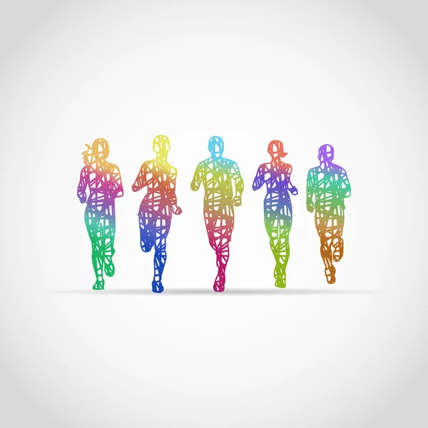Marathonlopers, ontworpen met behulp van kleurrijke grunge brush afbeelding — Stockvector
