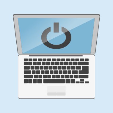 Illustration of a laptop icon with an off button. stock  vector