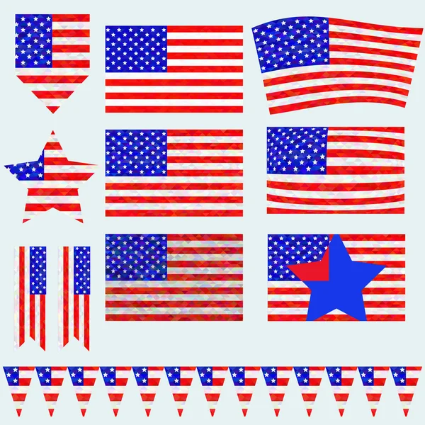 American flag. Different types of flag and transformation — Stok Vektör