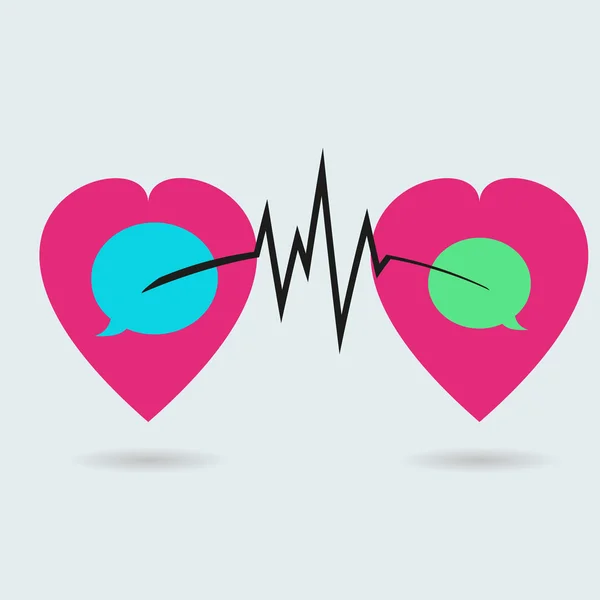 Two hearts are connected to each other communication. Stock vect — Stockvector