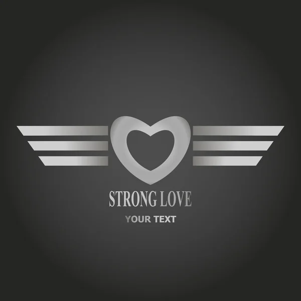 Logo strong love. icon of love in metal style. — Stockvector