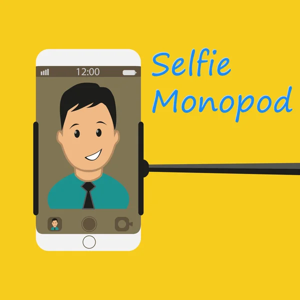 Homem do Monópode Selfie. Ferramenta Auto Retrato para Smartphone. Vetor — Vetor de Stock