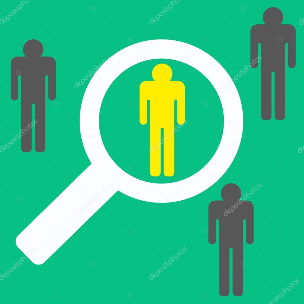 magnifying glass searching people, best worker. stock vector