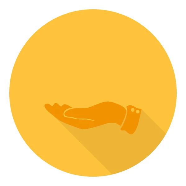 Mano abierta sobre fondo amarillo con sombra — Vector de stock