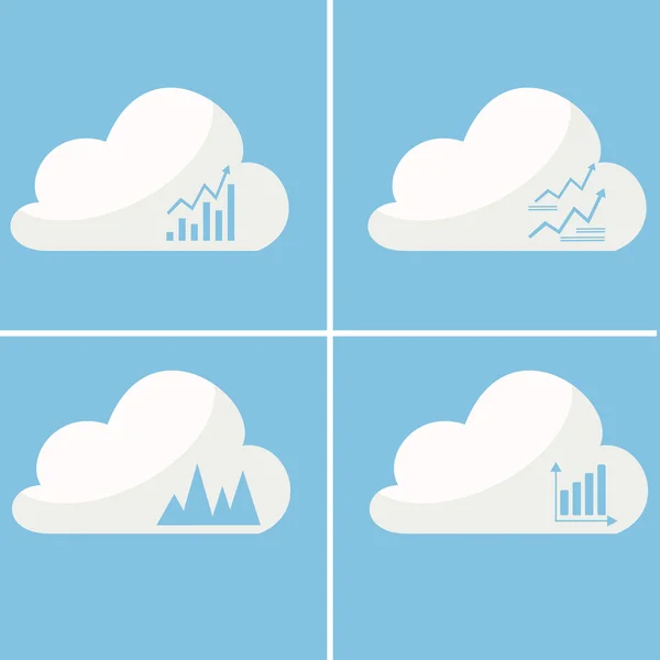 Set di icone alla moda grafici di crescita nel cloud — Vettoriale Stock